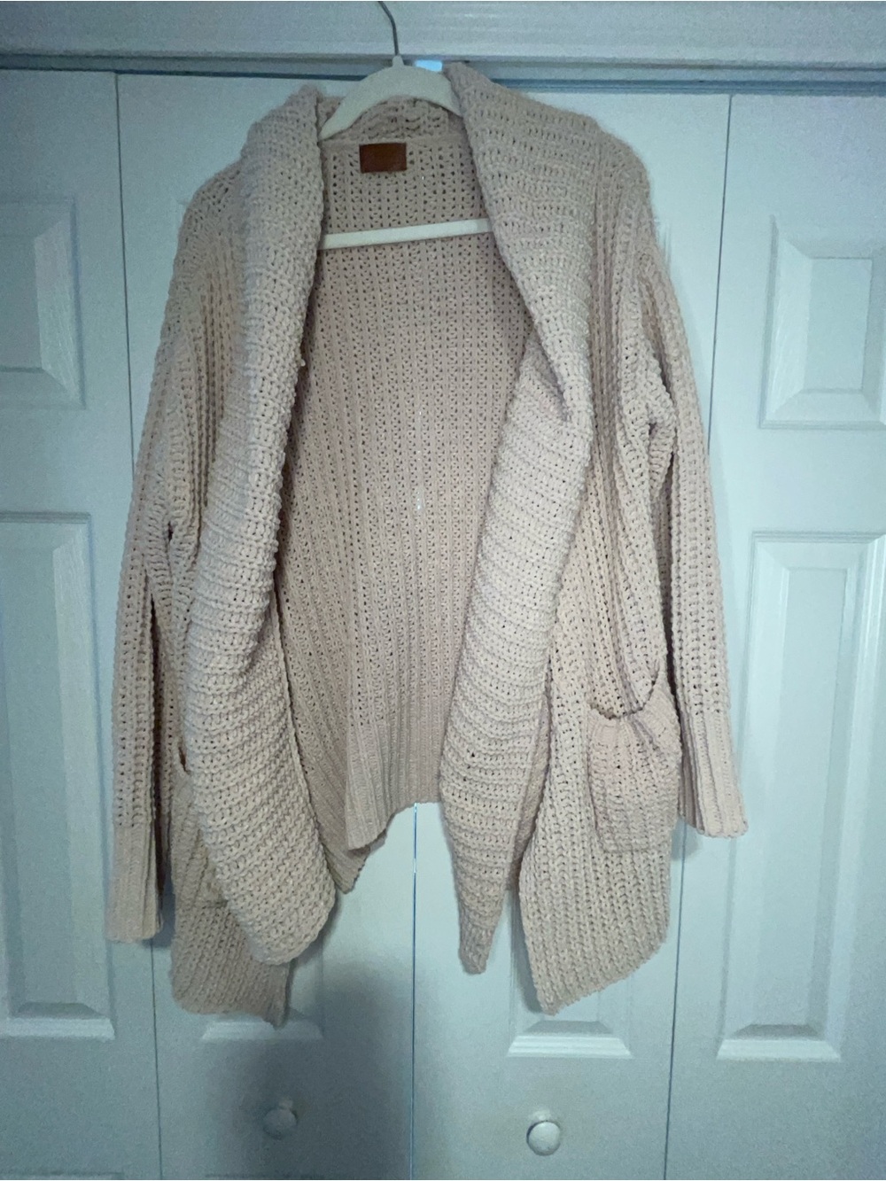 POL Chunky Open-Front Shawl Collar Cardigan in Light Cream